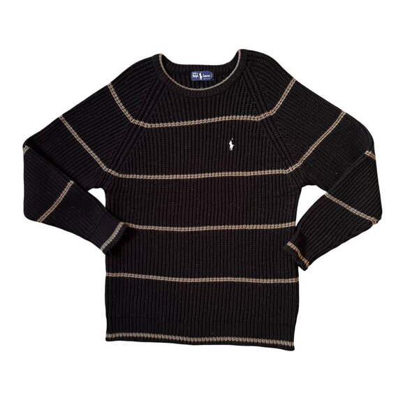Polo Ralph Lauren Other - Polo Ralph Lauren Sweater Men L Black Tan Striped Chunky Knit Boxy Oversized USA